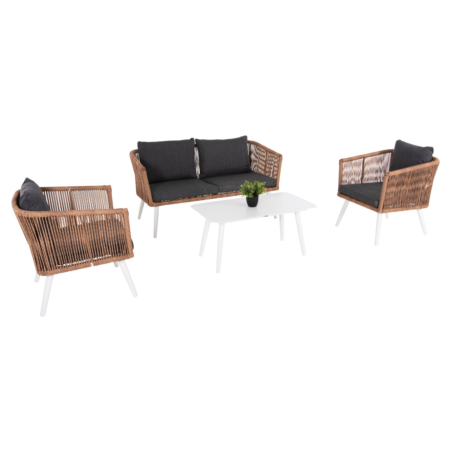Outdoor Lounge 4pcs Set Freja Hm6057.01 Aluminum In White-pe Rattan In Beige-anthracite Cushions