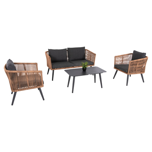 Outdoor Lounge 4pcs Set Freja Hm6057.03 Aluminum In Anthracite-pe Rattan In Beige-anthracite Cushions
