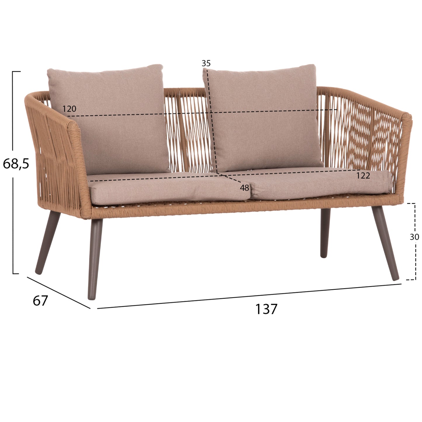 Outdoor Lounge 4pcs Set Freja Hm6057.04 Aluminum In Cappuccino-pe Rattan & Cushions In Beige