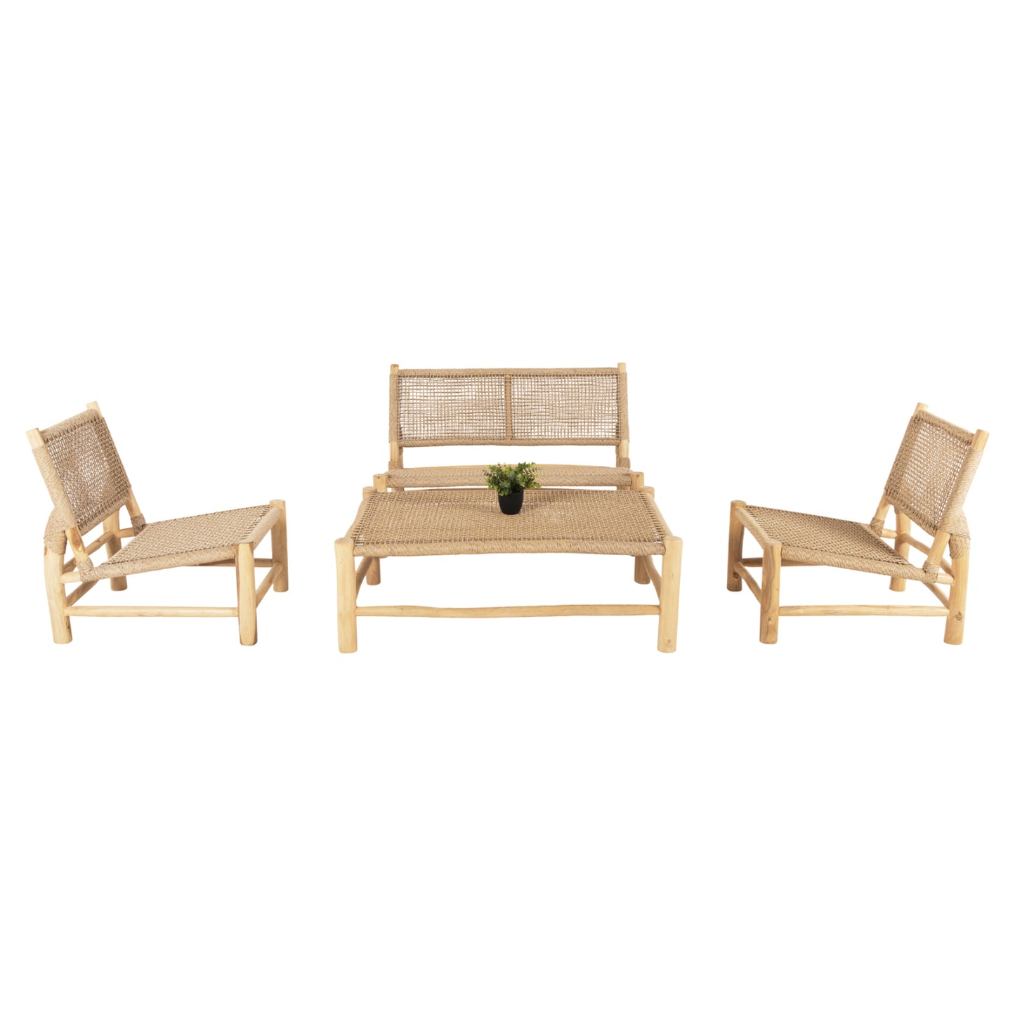 Outdoor 4pcs Lounge Set Londer Hm11957 Solid Teak Wood-synth.rattan-natural Color