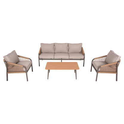 Outdoor Lounge Set 4pcs Maerly Hm6056.04 Champagne Aluminum-pe Twist Rope-beige Cushions
