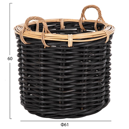 Floor Baskets 2pcs Potts Hm4379 Cl Rattan In Black&natural Φ61+Φ45cm.