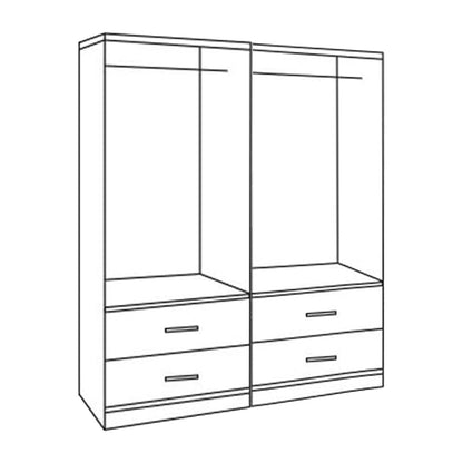 Set 2 Pieces Wardrobe 4 Leaf With 2 Drawers Zebrano 160x42x181 Hm11349.01