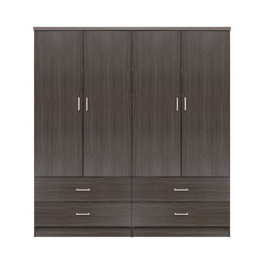 Set 2 Pieces Wardrobe 4 Leaf With 2 Drawers Zebrano 160x42x181 Hm11349.01