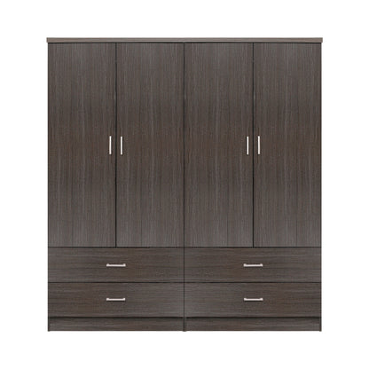Set 2 Pieces Wardrobe 4 Leaf With 2 Drawers Zebrano 160x42x181 Hm11349.01