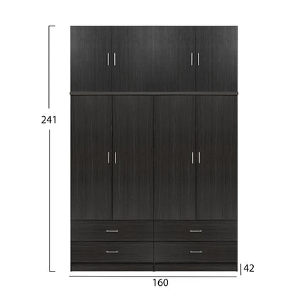 Set 2 Pieces Wardrobe 4 Leaf With Loft Zebrano 160x42x241 Hm11352.01
