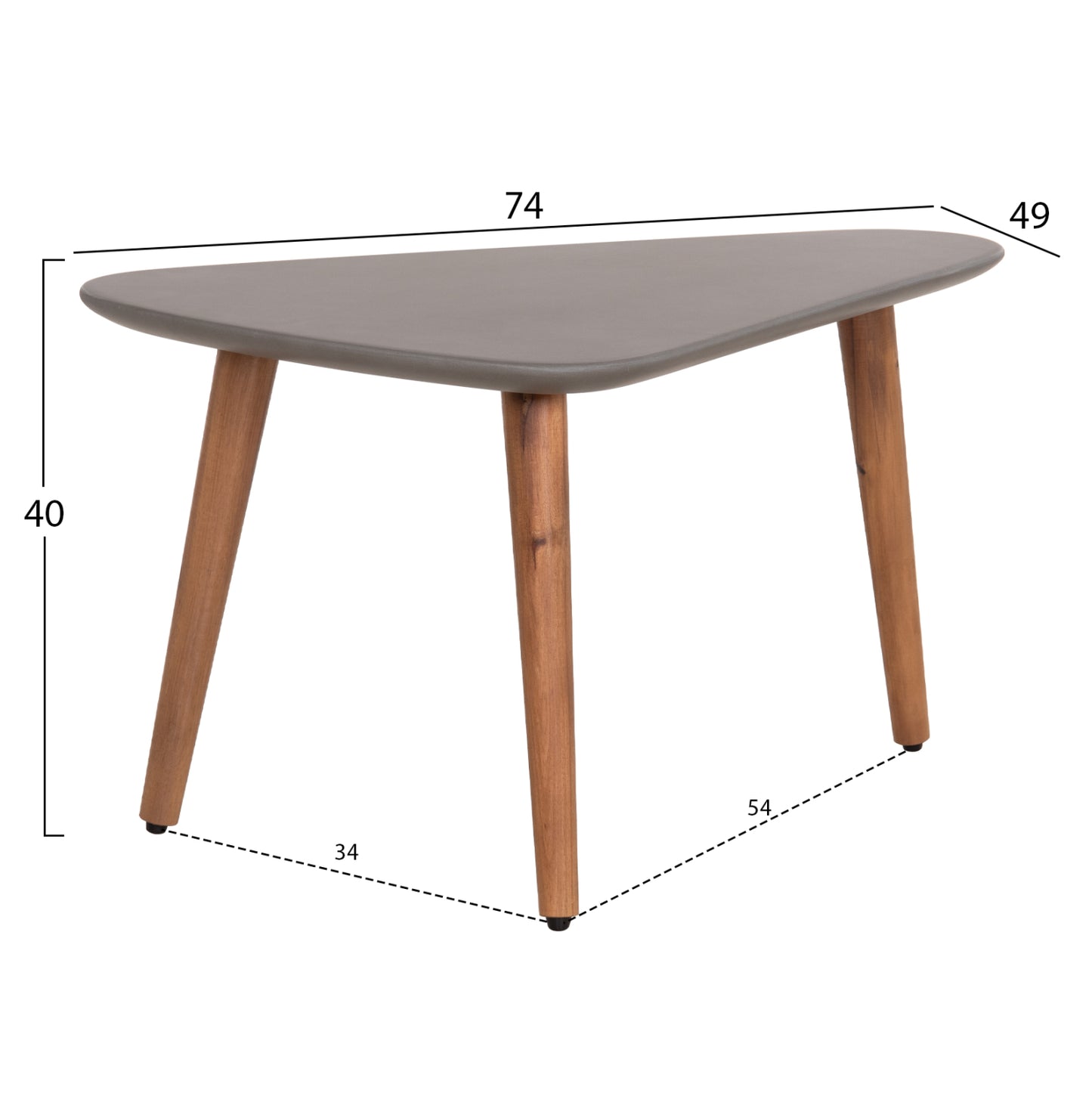 Set 2pcs Coffee Tables Prantis Hm10732.01 Fiber Cement In Grey--acacia Wood Legs