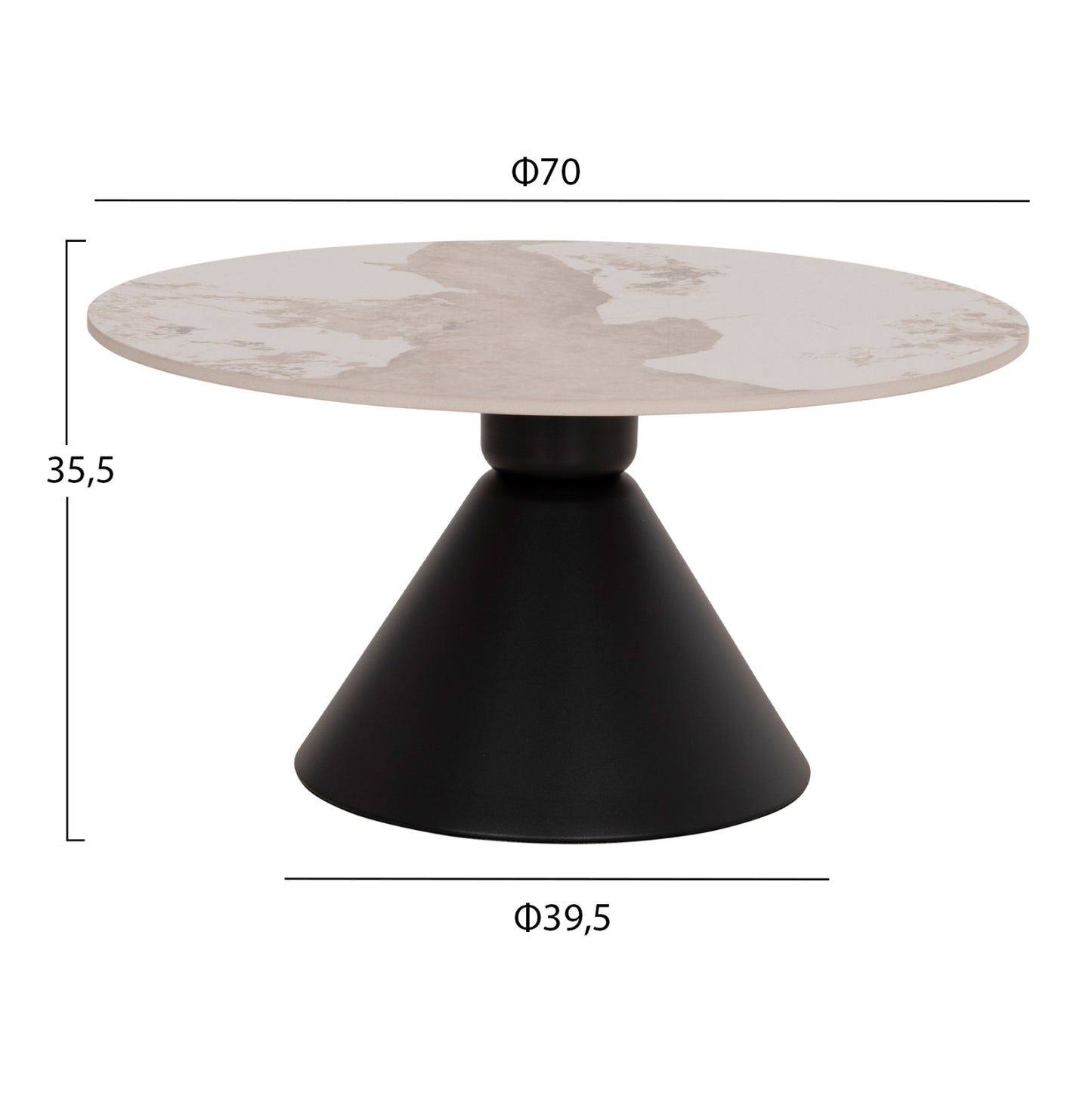 Set 2 Coffee Tables Jen Hm18305.02 Metal In Black-sintered Stone In Pandora Color Φ50cm & Φ70cm