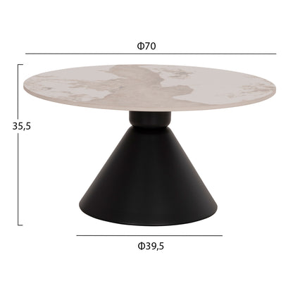 Set 2 Coffee Tables Jen Hm18305.02 Metal In Black-sintered Stone In Pandora Color Φ50cm & Φ70cm