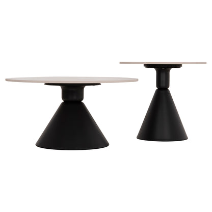Set 2 Coffee Tables Jen Hm18305.02 Metal In Black-sintered Stone In Pandora Color Φ50cm & Φ70cm