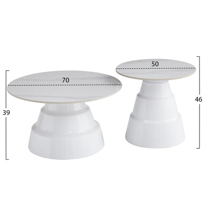 Set 2 Coffee Tables Lidox Hm18306.01 Sintered Stone Tops And Bases--white Φ50cm & Φ70cm