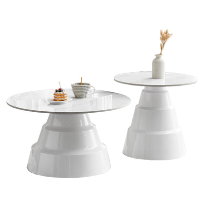 Set 2 Coffee Tables Lidox Hm18306.01 Sintered Stone Tops And Bases--white Φ50cm & Φ70cm