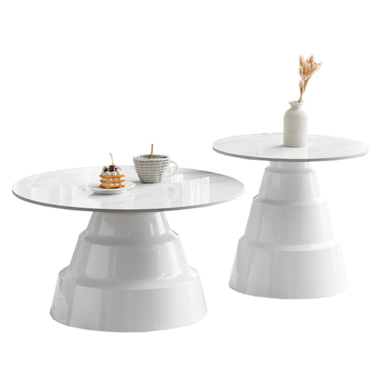 Set 2 Coffee Tables Lidox Hm18306.01 Sintered Stone Tops And Bases--white Φ50cm & Φ70cm