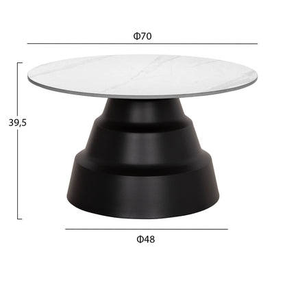 Set 2 Coffee Tables Lidox Hm18306.02 Sintered Stone Tops In Snow White Color Φ50cm & Φ70cm