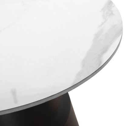 Set 2 Coffee Tables Lidox Hm18306.02 Sintered Stone Tops In Snow White Color Φ50cm & Φ70cm