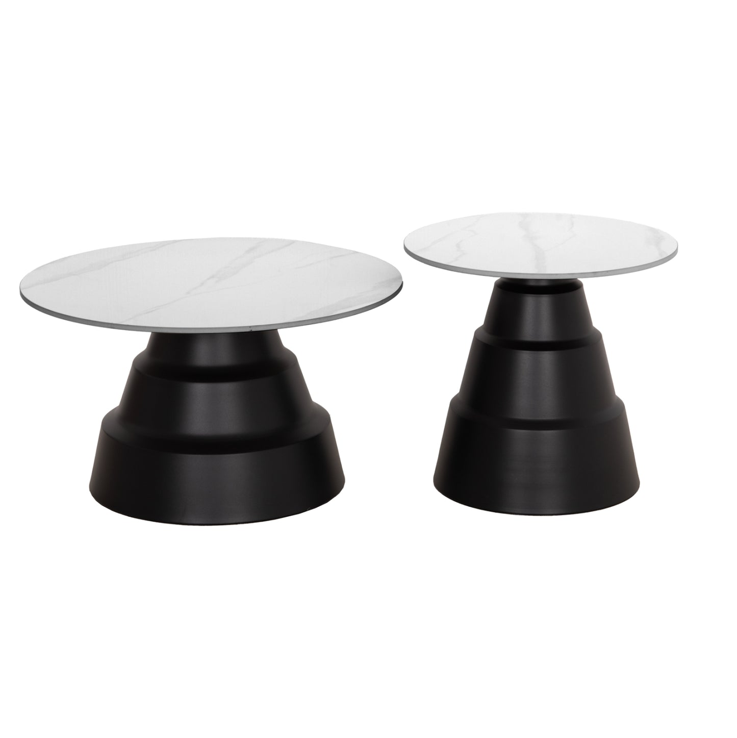 Set 2 Coffee Tables Lidox Hm18306.02 Sintered Stone Tops In Snow White Color Φ50cm & Φ70cm