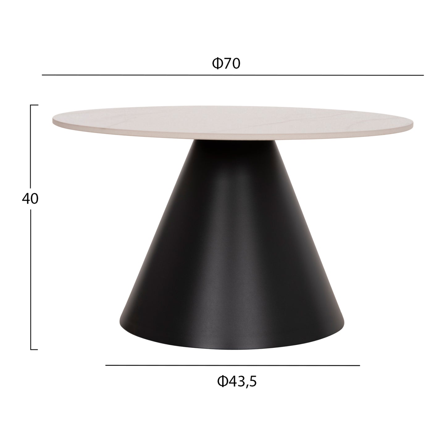 Set 2 Coffee Tables Ridge(x) Hm18307.02 Sintered Stone Tops--black Bases Φ50cm & Φ70cm