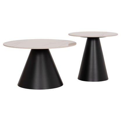 Set 2 Coffee Tables Ridge(x) Hm18307.02 Sintered Stone Tops--black Bases Φ50cm & Φ70cm