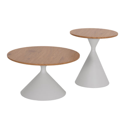 Set 2 Coffee Tables Jennel(x) Hm18308.01 Metal In White--mdf With Paper Veneer Φ50cm & Φ70cm