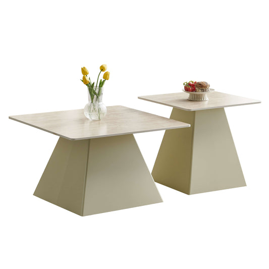 Set 2 Coffee Tables Quber(x) Hm18311.04 Ceramic Square Tops--bases In Champagne Color