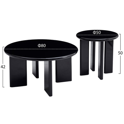 Set 2 Coffee Tables Flix Hm18452.02 Mdf In Glossy Black Φ80 & Φ50cm.