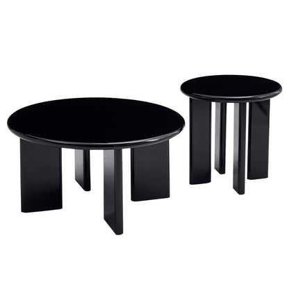 Set 2 Coffee Tables Flix Hm18452.02 Mdf In Glossy Black Φ80 & Φ50cm.