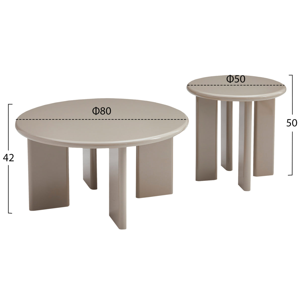 Set 2 Coffee Tables Flix Hm18452.05 Mdf In Glossy Taupe Φ80 & Φ50cm.