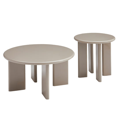 Set 2 Coffee Tables Flix Hm18452.05 Mdf In Glossy Taupe Φ80 & Φ50cm.