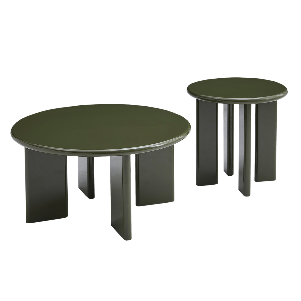 Set 2 Coffee Tables Flix Hm18452.07 Mdf In Glossy Olive Green Φ80 & Φ50cm.