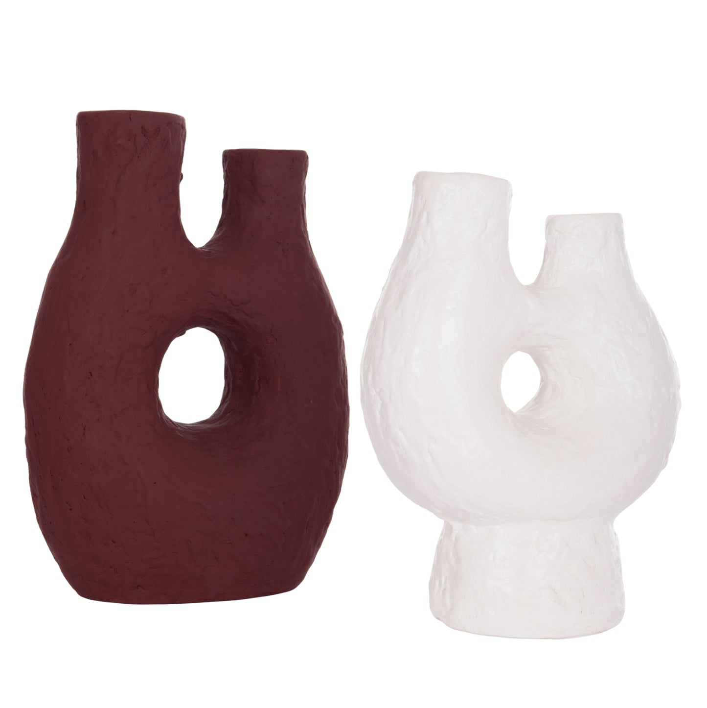 Set 2pcs Decorative Table Vases Namentis Hm21143.02 Terracota In White & Maroon Red