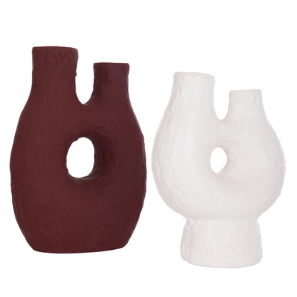 Set 2pcs Decorative Table Vases Namentis Hm21143.02 Terracota In White & Maroon Red