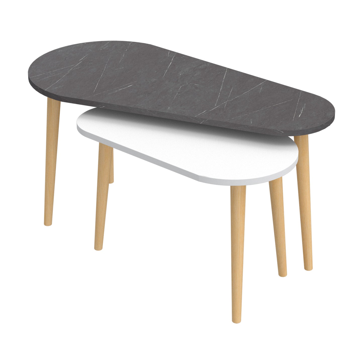 Coffee Tables 2pcs Aprilia Hm18179.01 Melamine In Anthracite & White-wooden Legs In Natural 95x47x47hcm