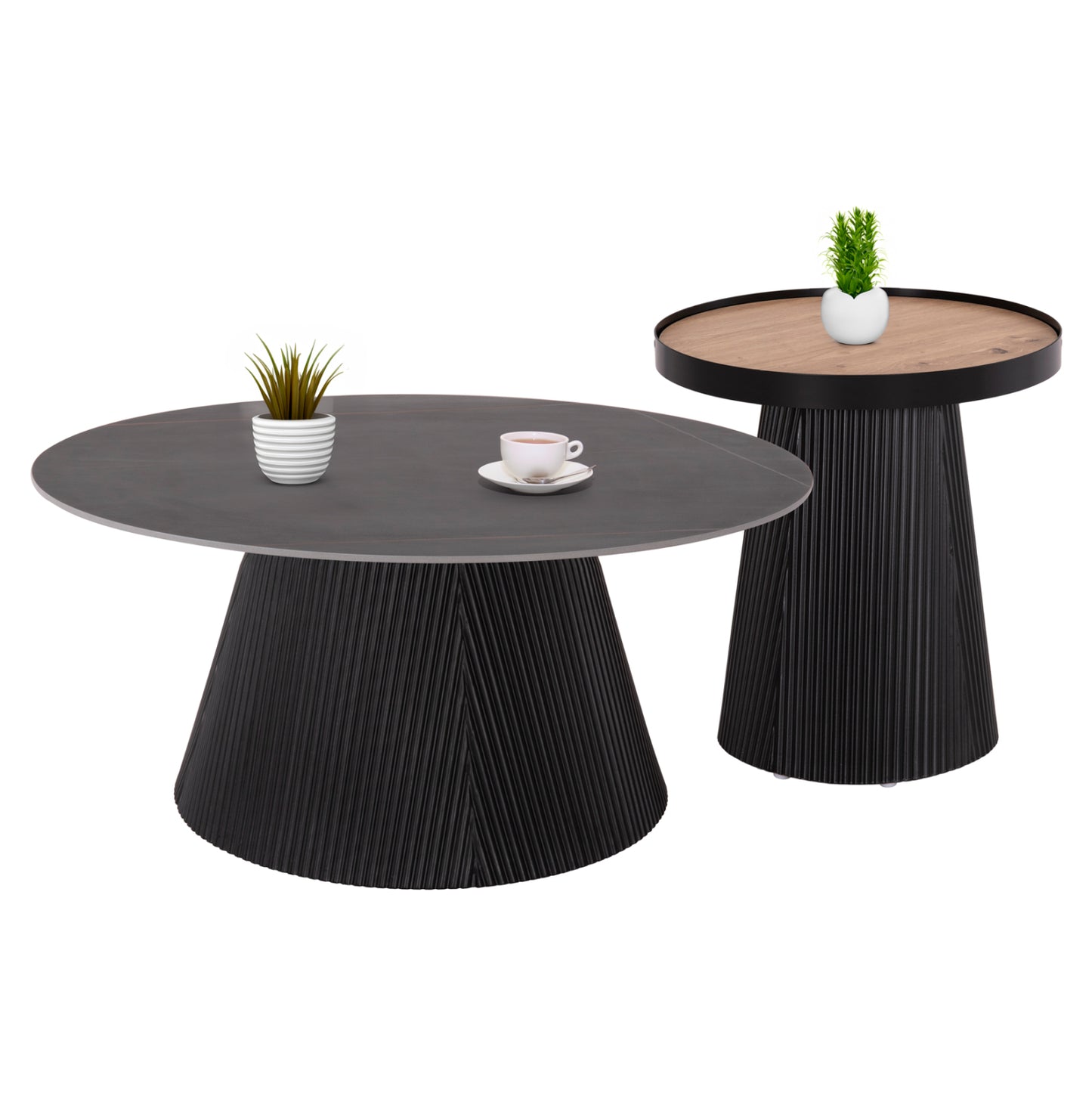Coffee Tables 2pcs Set Duncan Hm21081 Mdf And Ceramic Top Φ80cm & Φ45cm