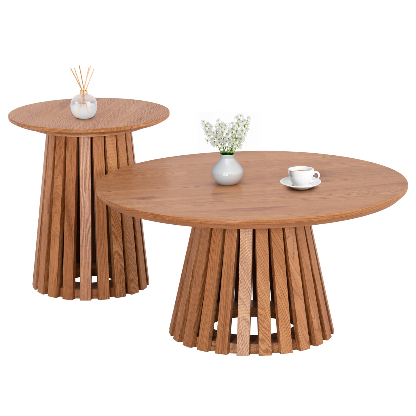 Coffee Tables 2pcs Set Talbert Hm21083 Mdf In Natural Wood Color Φ80cm & Φ45cm