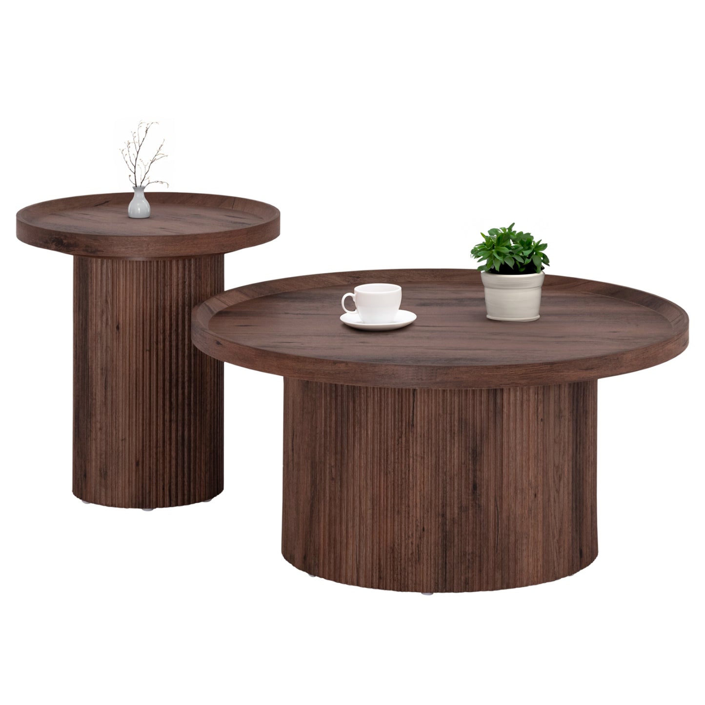 Coffee Tables 2pcs Set Margon Hm21084 Mdf In Dark Brown Color Φ80cm & Φ45cm