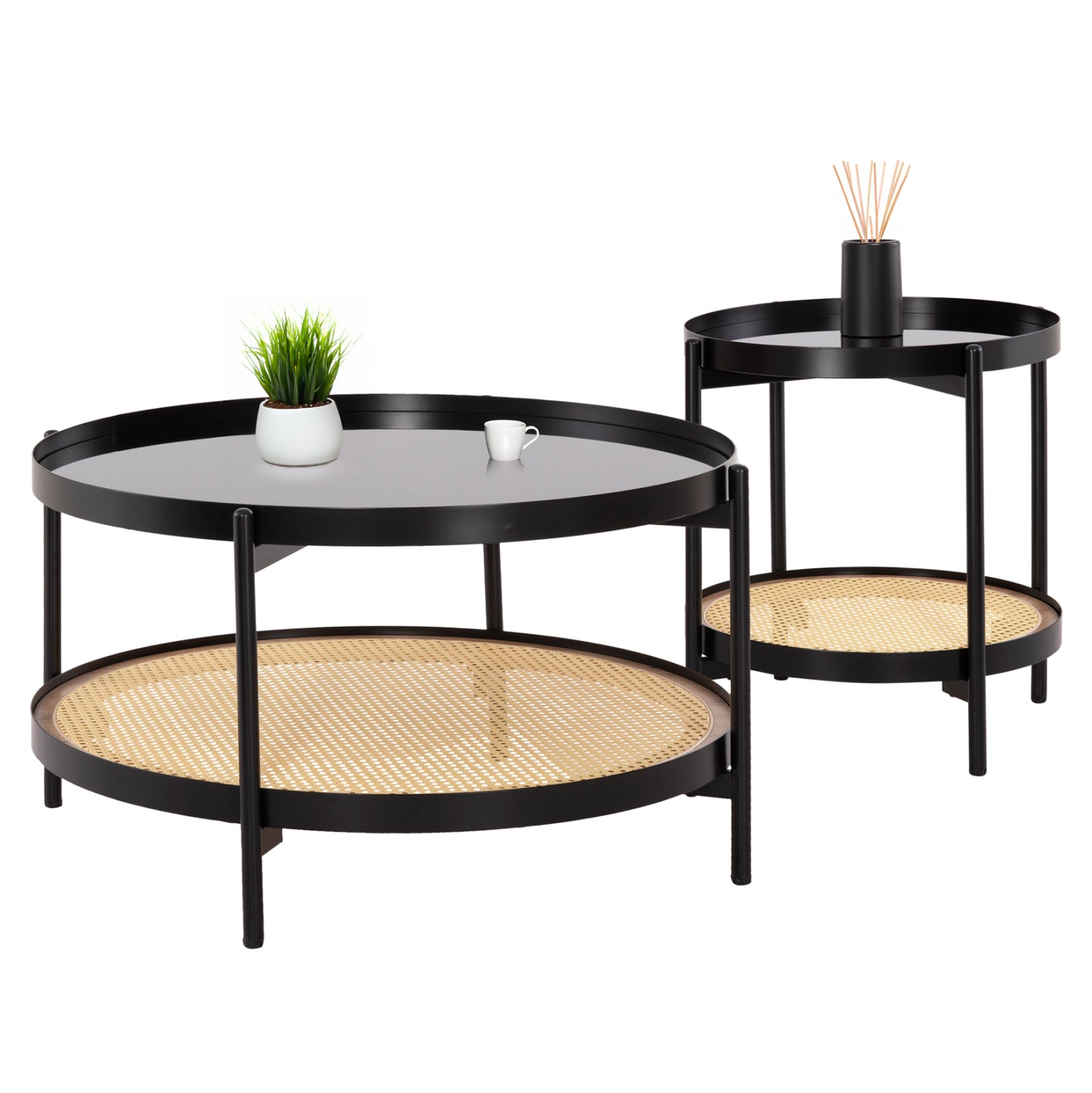Coffee Tables 2pcs Set Seitz Hm21086 Metal-synthetic Rattan Φ80cm & Φ50cm