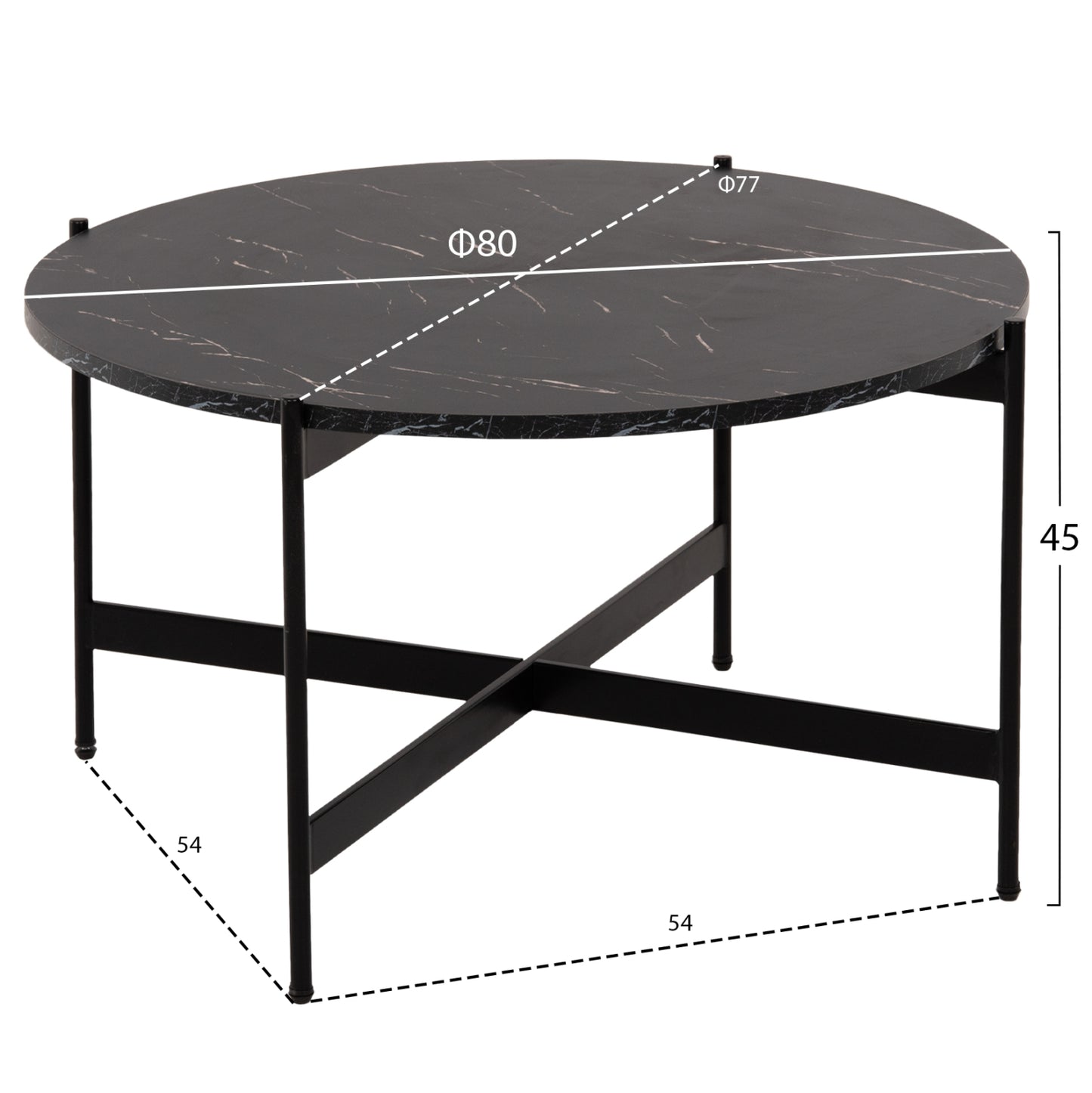 Coffee Tables 2pcs Set Ronda Hm21089 Mdf In Black Marble Color Φ80cm & Φ50cm