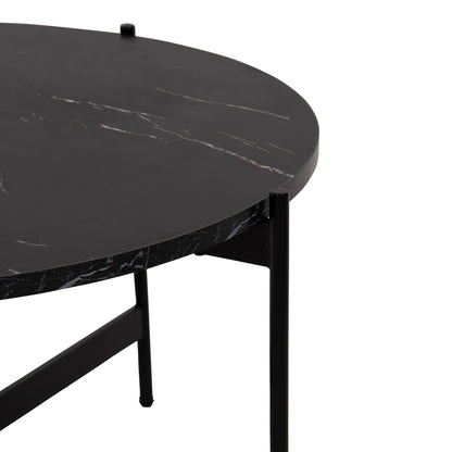 Coffee Tables 2pcs Set Ronda Hm21089 Mdf In Black Marble Color Φ80cm & Φ50cm