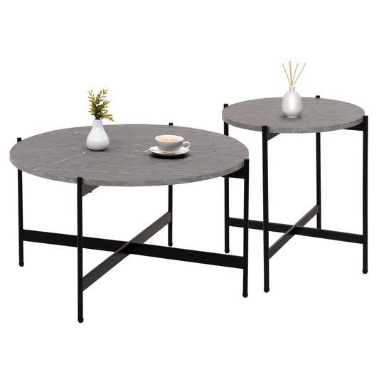 Coffee Tables 2pcs Set Ronda Hm21089.01 Mdf In Grey Marble Color Φ80cm & Φ50cm