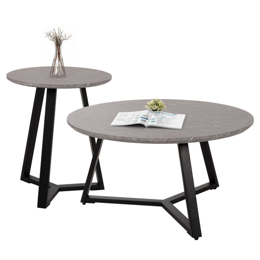Coffee Tables 2pcs Set Rocket Hm21090.01 Mdf In Grey Marble Color Φ80cm & Φ45cm