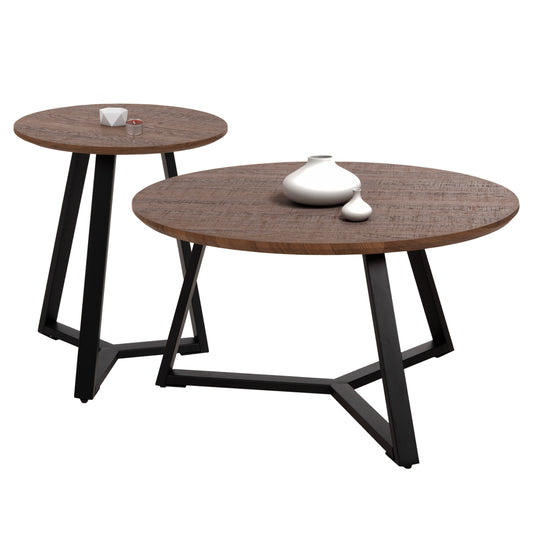 Coffee Tables 2pcs Set Rocket Hm21090.02 Mdf In Walnut Color Φ80cm & Φ45cm