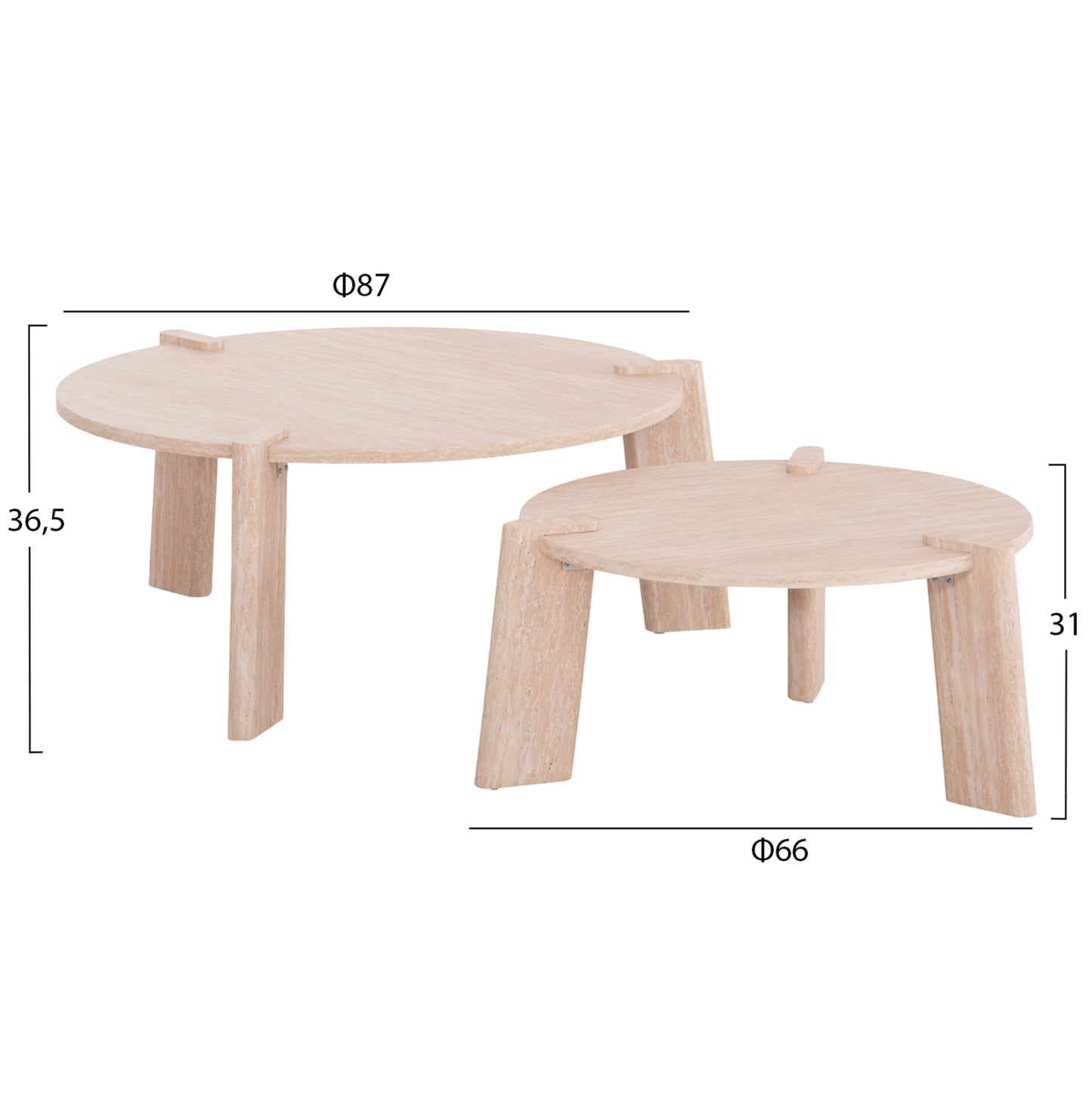 Set 2pcs Coffee Tables Equil Hm9943.01 Mdf With Melamine Cover-natural Wood Color 66x66cm + 87x87cm