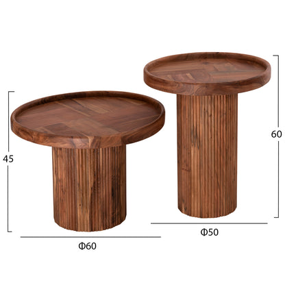 Set 2pcs Coffee Tables Round Rajjeh Hm11943 Solid Acacia Wood In Natural Φ50 & Φ60cm.