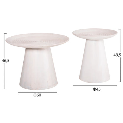 Set 2pcs Coffee Tables Round Ross Hm11946 Solid Mango Wood In White Φ60 & Φ45cm.