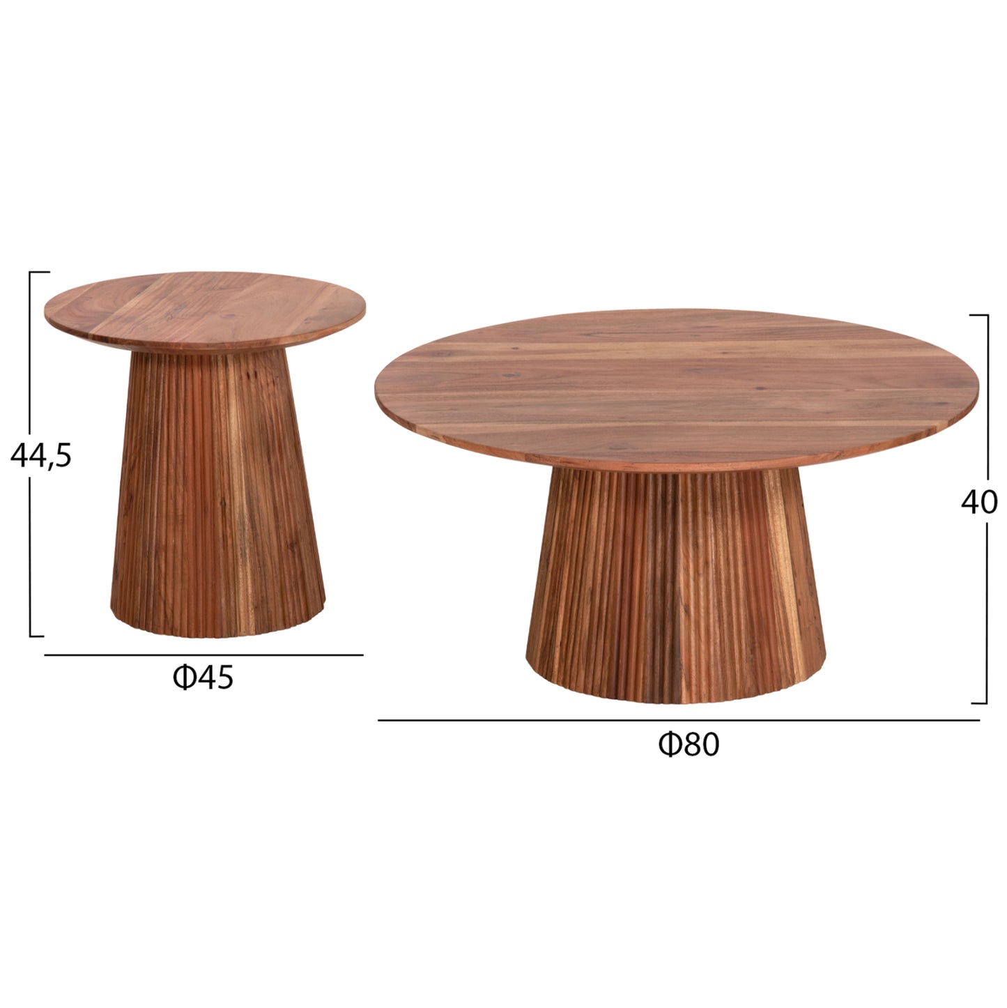 Set 2pcs Coffee Tables Round Groot Hm11945 Solid Acacia Wood In Natural Φ80 & Φ45cm.