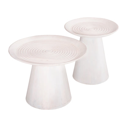 Set 2pcs Coffee Tables Round Ross Hm11946 Solid Mango Wood In White Φ60 & Φ45cm.