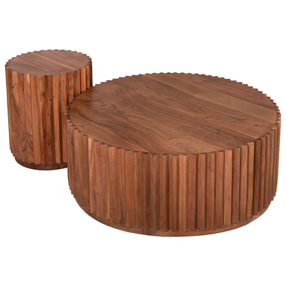 Set 2pcs Coffee Tables Round Sedge Hm11944 Solid Acacia Wood In Natural Φ90 & Φ40cm.