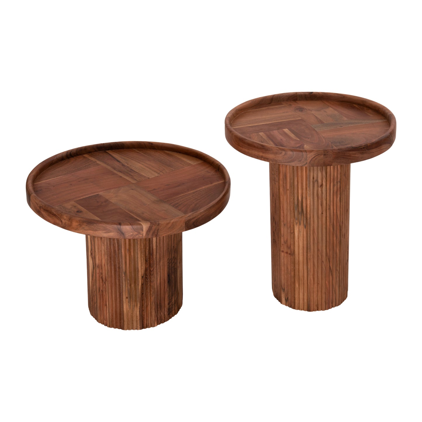 Set 2pcs Coffee Tables Round Rajjeh Hm11943 Solid Acacia Wood In Natural Φ50 & Φ60cm.