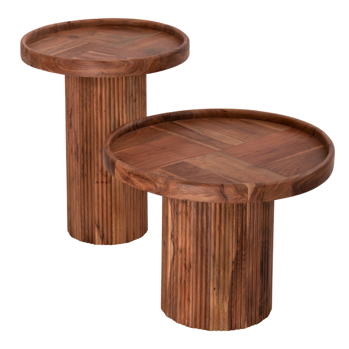Set 2pcs Coffee Tables Round Rajjeh Hm11943 Solid Acacia Wood In Natural Φ50 & Φ60cm.