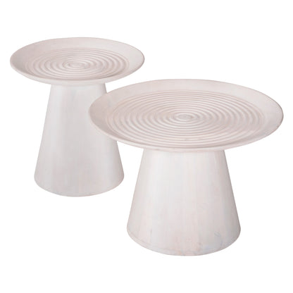 Set 2pcs Coffee Tables Round Ross Hm11946 Solid Mango Wood In White Φ60 & Φ45cm.